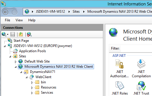The NAV Web client structure on IIS